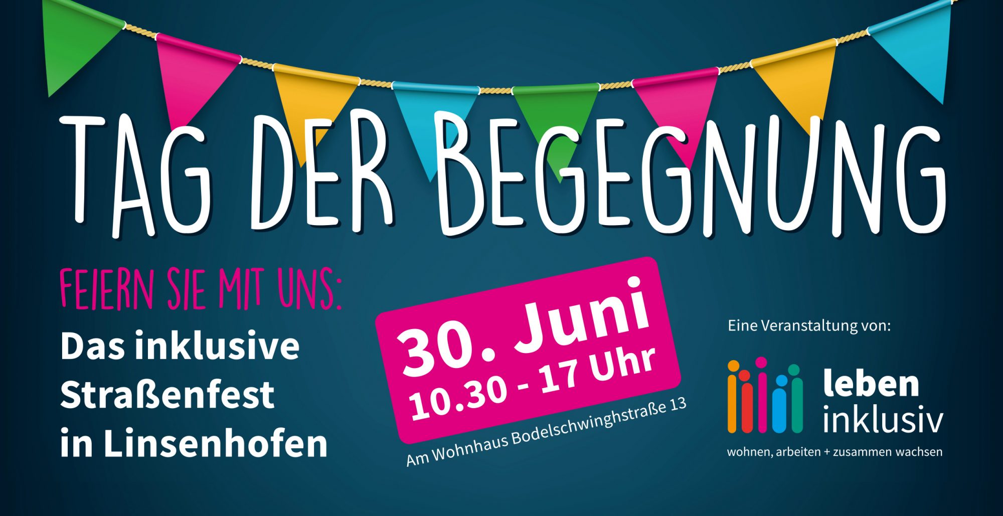 Flyer zum inklusiven Straßenfest am 30.06. rund ums Wohnheim Linsenhofen